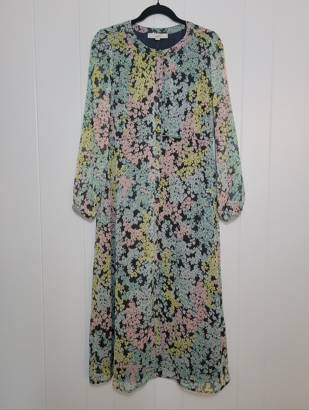 NWT Loft Ann Taylor Garden Floral Chiffon Button Down Midi Dress Long Sleeve 10 - Picture 3 of 12
